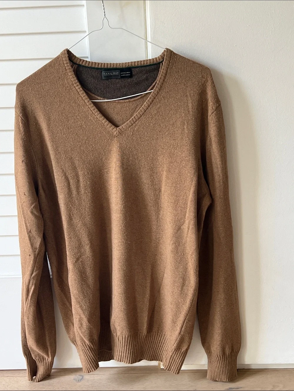 Zara Men's V-Neck Camel Brown Sweater
